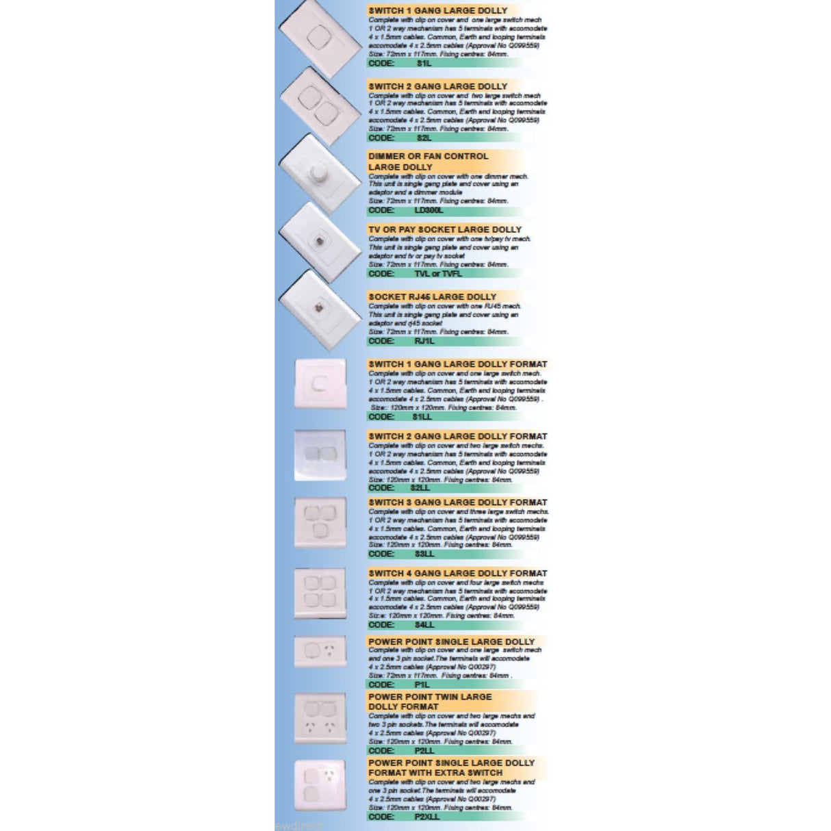 1 Gang Light Switch Large Dolly Euro Style LARGE Plate One Easy To Switch