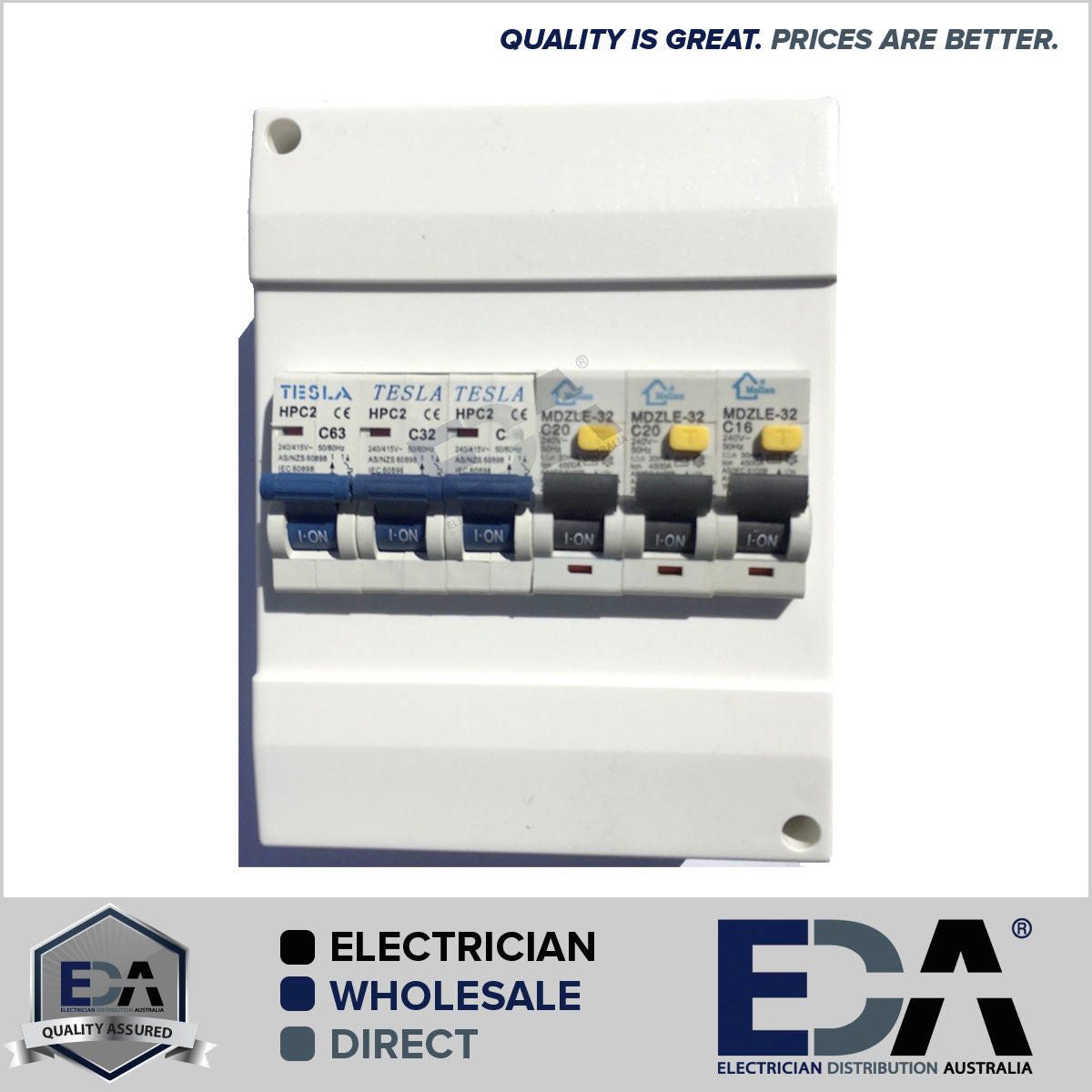 6 Pole Way Switchboard Combination Loaded Complete Enclosure Circuit B & RCBO