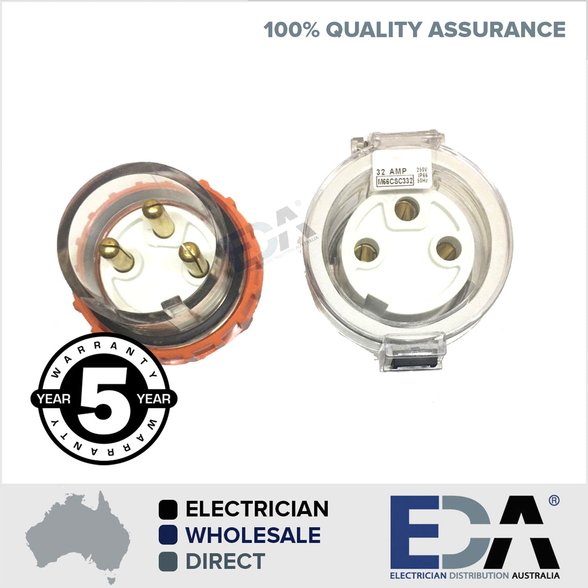 3 pin round PLUG & EXTENSION 240V 32A Amp IP66 Weatherproof 1 of each