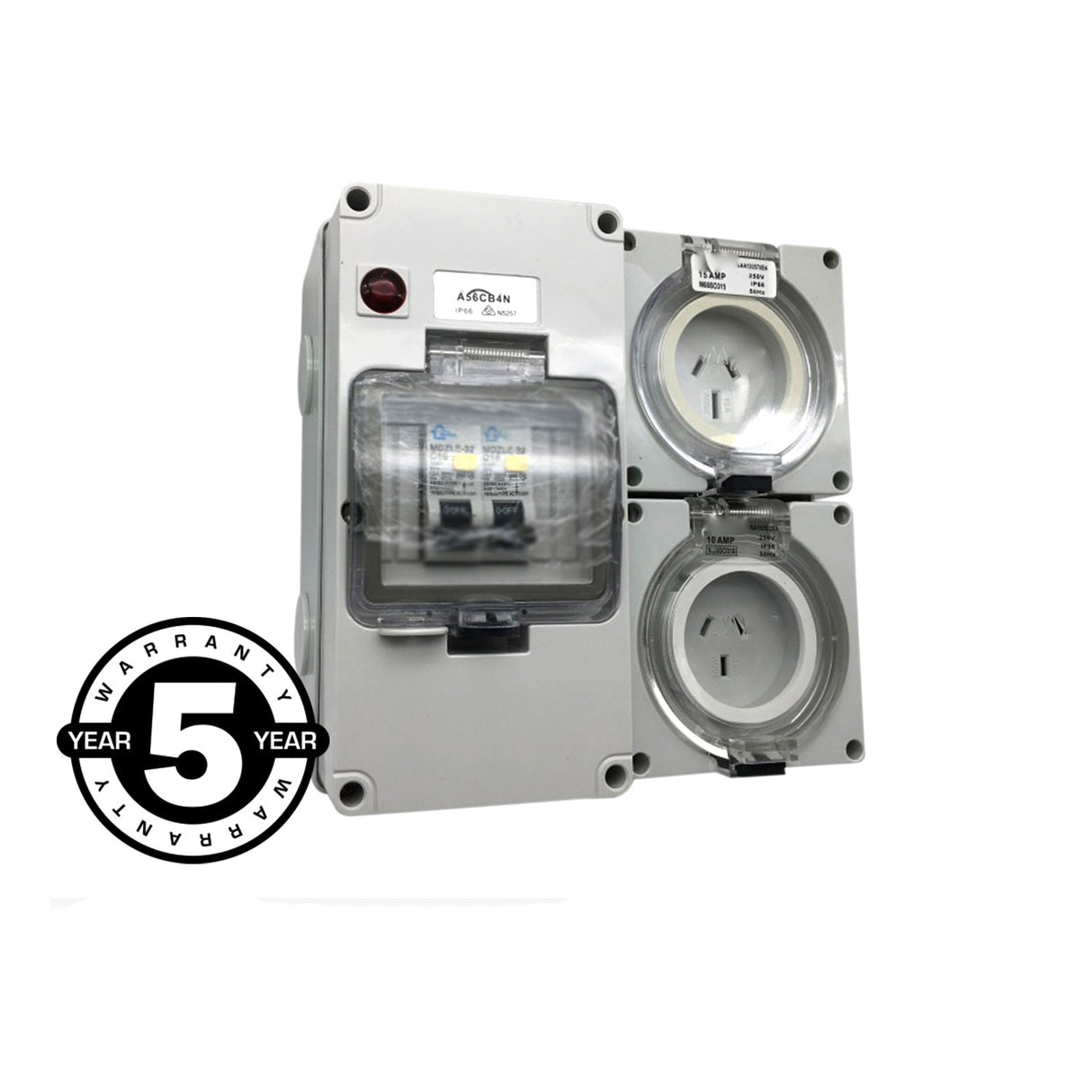 3 pin 10 & 15 Amp Socket RCD Protected Outlet with Male Plug IP66 RCBO