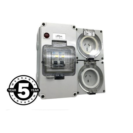 3 pin 10 & 15 Amp Socket RCD Protected Outlet with Male Plug IP66 RCBO
