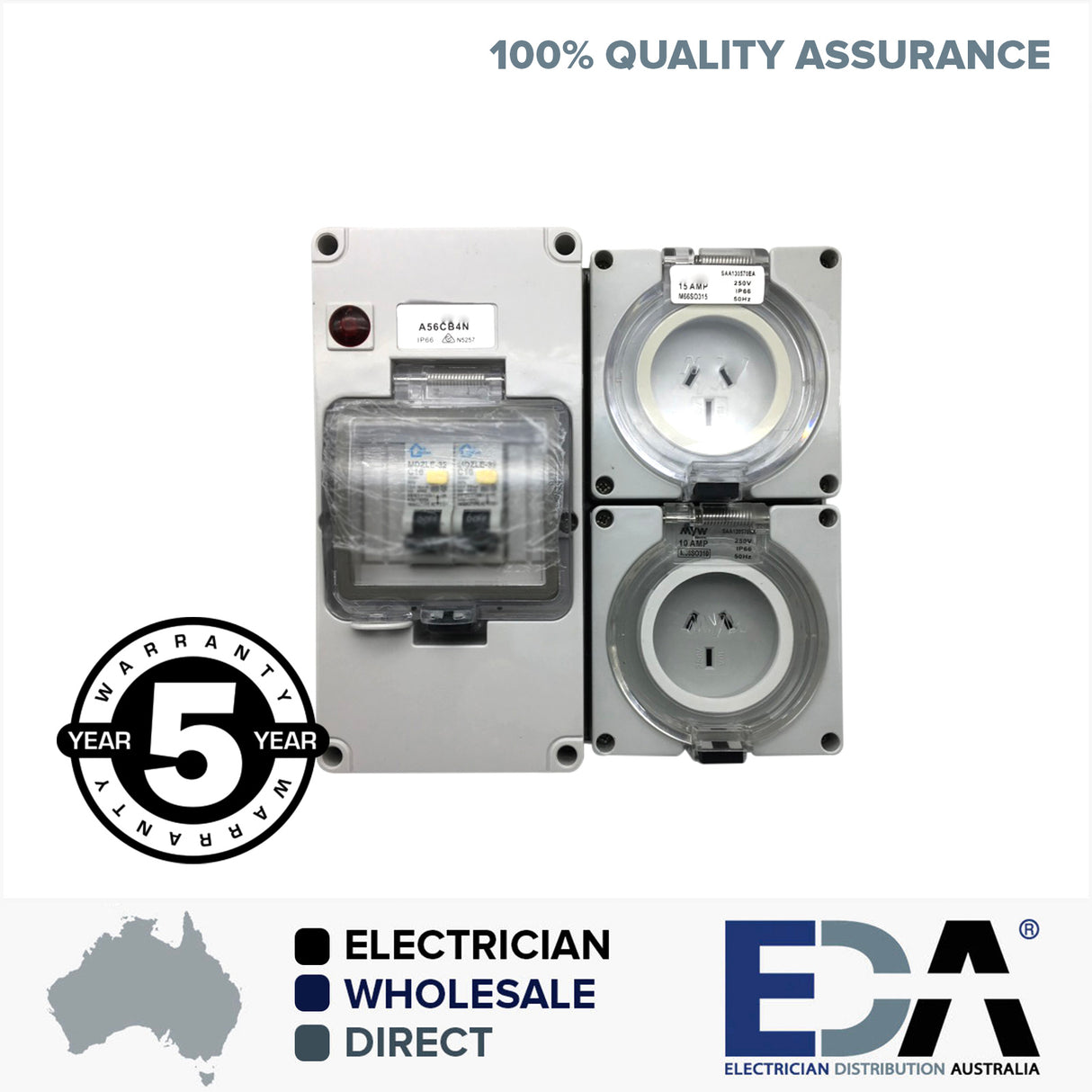 3 pin 10 & 15 Amp Socket RCD Protected Outlet with Male Plug IP66 RCBO