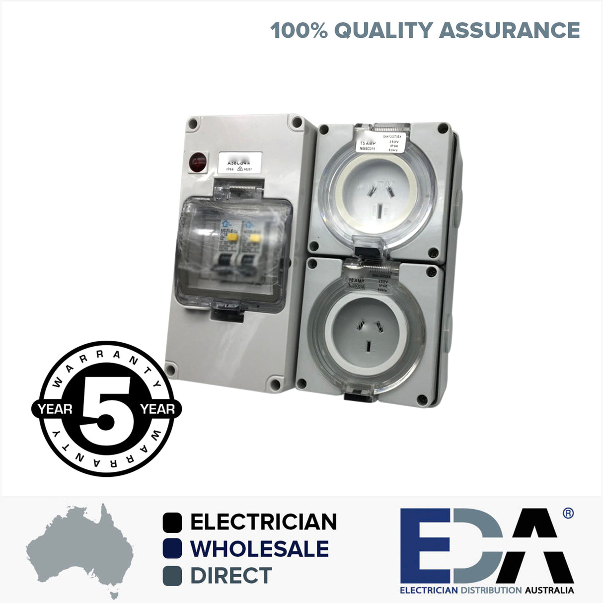 3 pin 10 & 15 Amp Socket RCD Protected Outlet with Male Plug IP66 RCBO