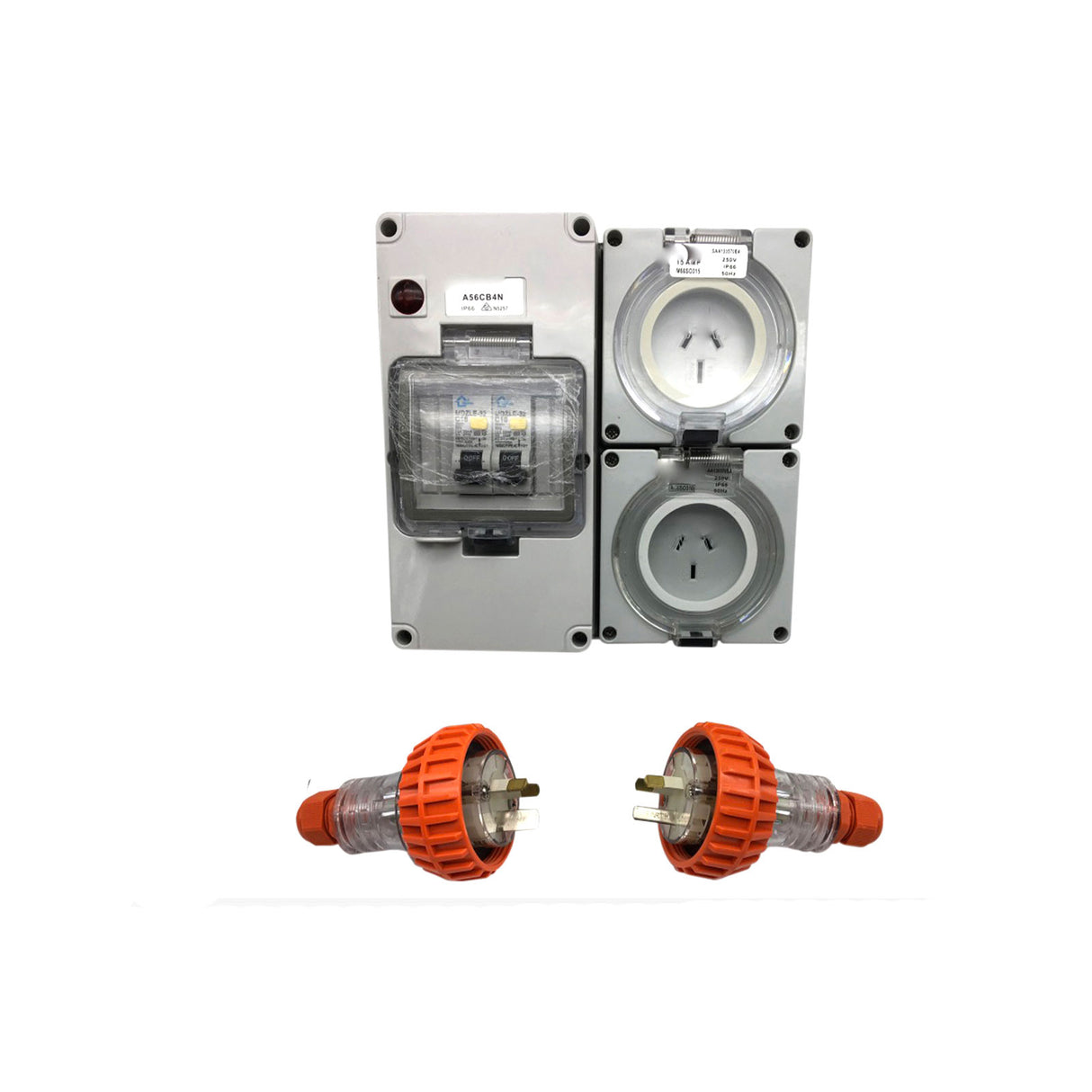 3 pin 10 & 15 Amp Socket RCD Protected Outlet with Male Plug IP66 RCBO