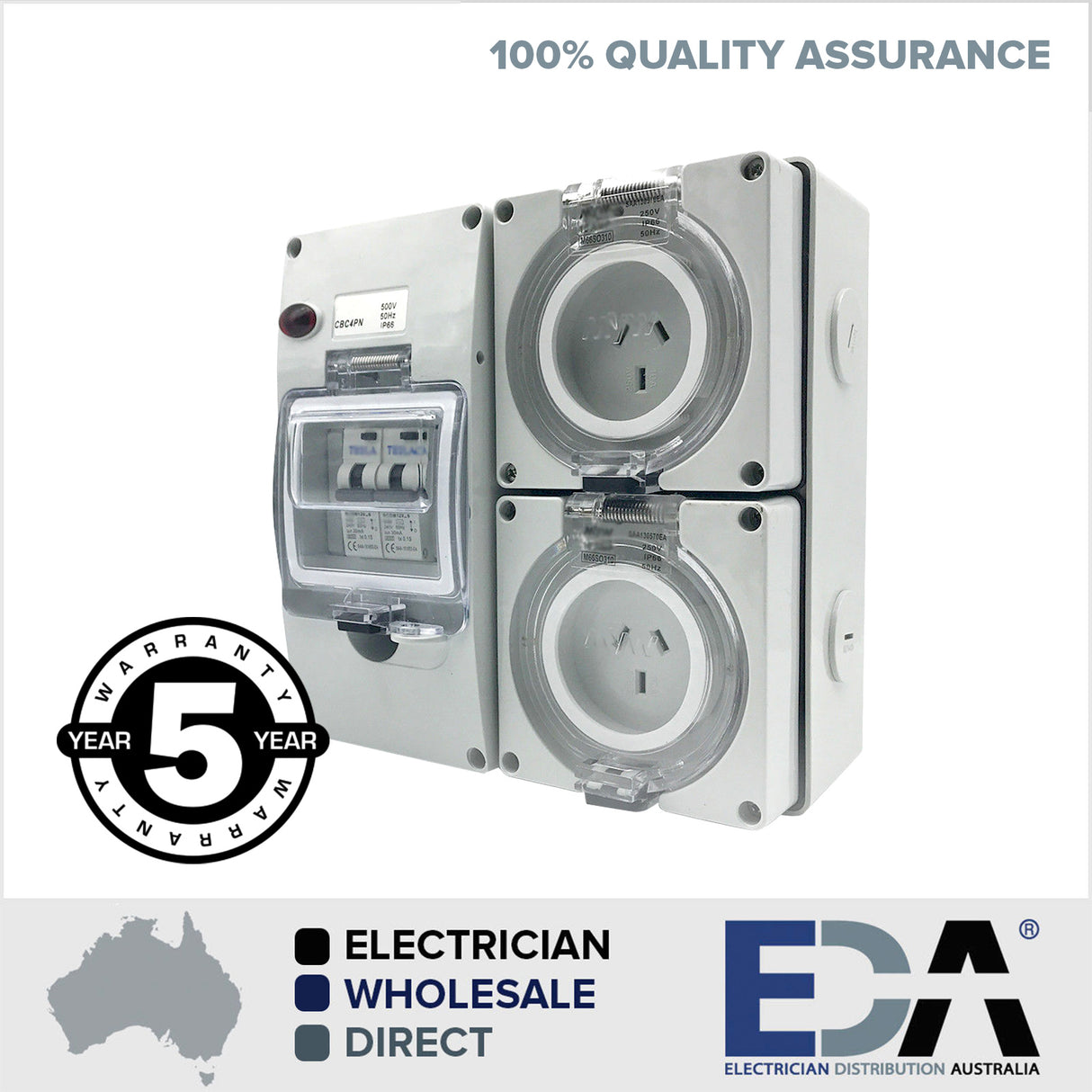 RCD Protected 10 Amp Socket Outlet 2x 3 pin 10A 4 Pole Switchboard IP66 Safety