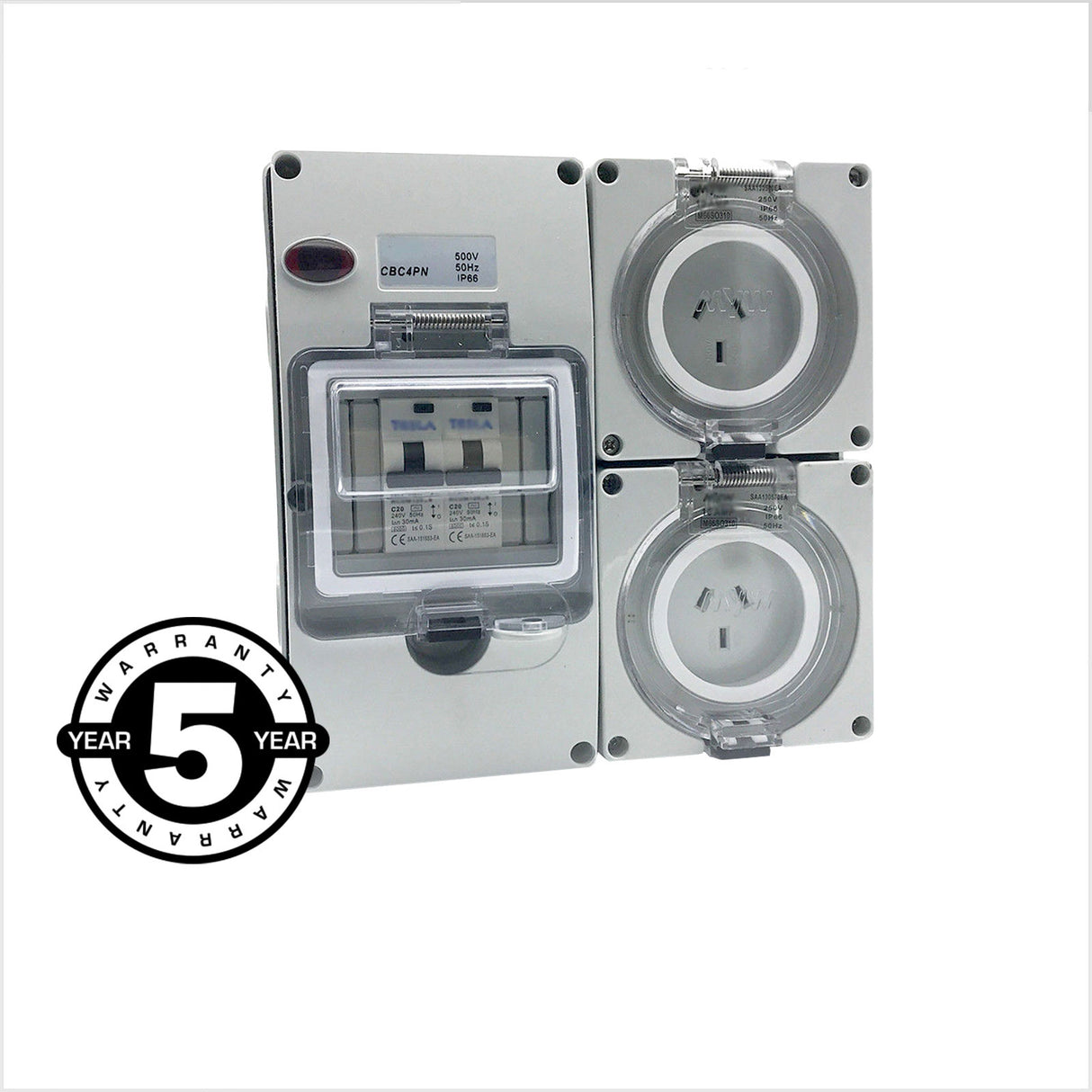 RCD Protected 10 Amp Socket Outlet 2x 3 pin 10A 4 Pole Switchboard IP66 Safety