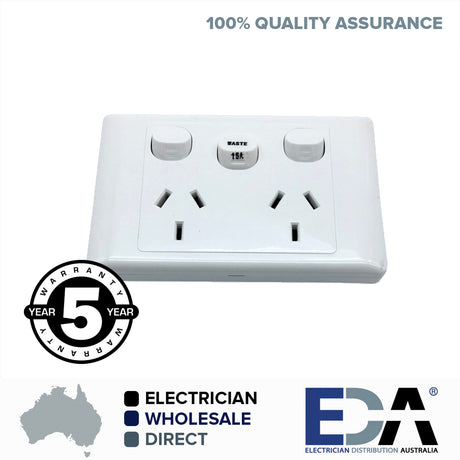 Double Power Point GPO Outlet with WASTE 15 AMP Extra Switch 2000 series