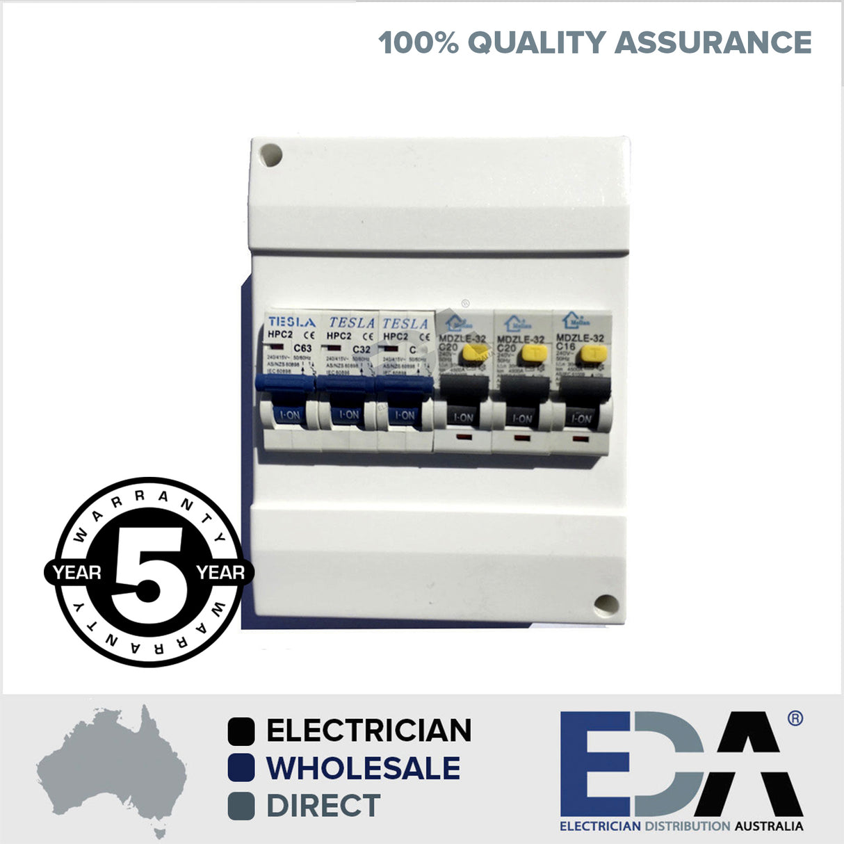 6 Pole Way Switchboard Combination Loaded Complete Enclosure Circuit B & RCBO