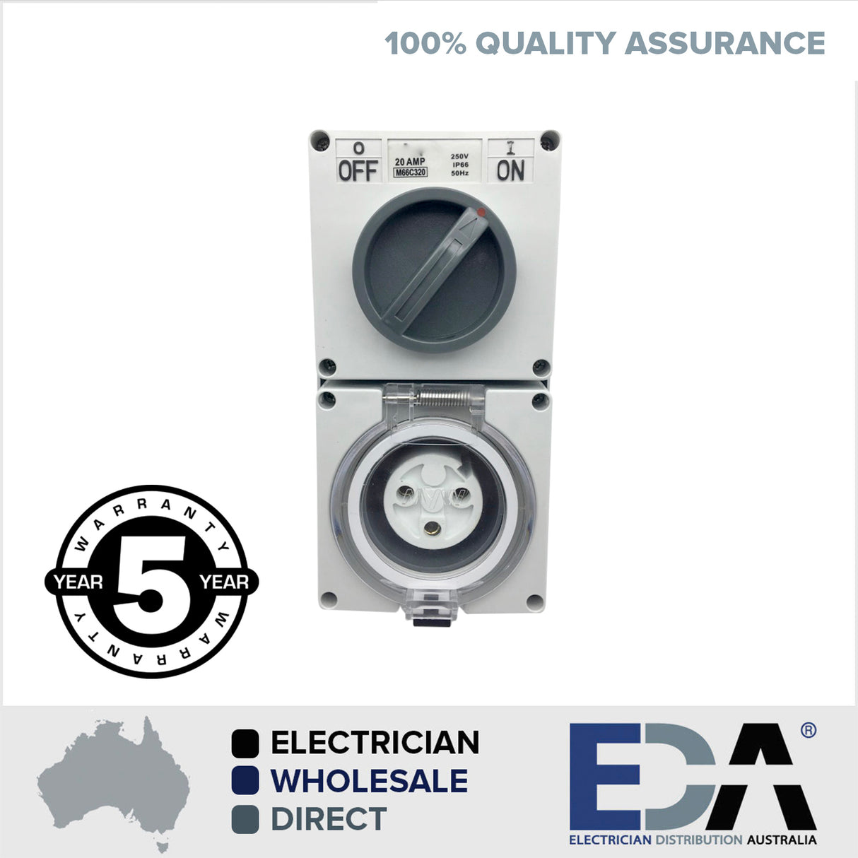 20 Amp 3 Round pin Weatherproof Switched Socket Outlet & Straight Plug Male IP66