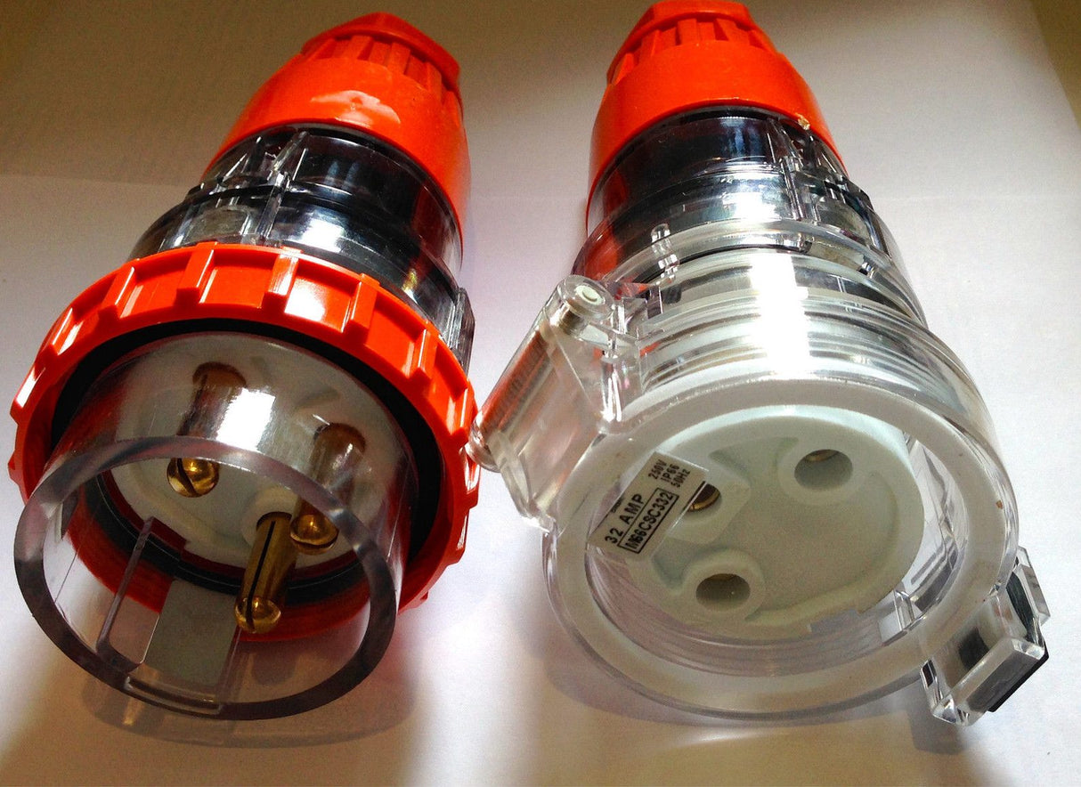 32A Amp PLUG & SOCKET 3 round pin 240V IP66 Weatherproof HEAVY DUTY