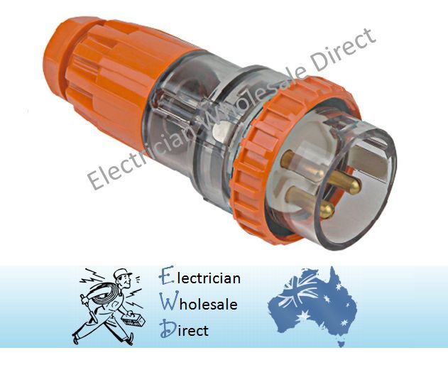 32 Amp Plug 3 ROUND Pin 240V IP66 Male Weatherproof Single Phase Industrial