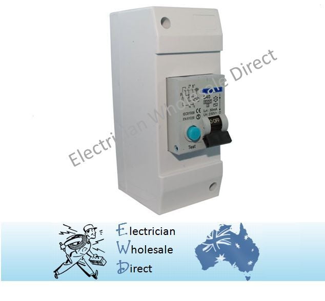 40 Amp RCD in a 2 Pole Enclosure Switchboard with Din Rail Consumer Unit