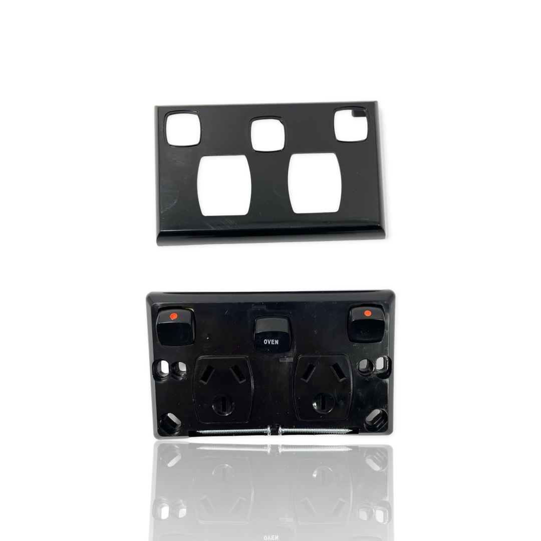 Black Double Power Point DGPO with OVEN 32 Amp Extra Switch Wall Outlet