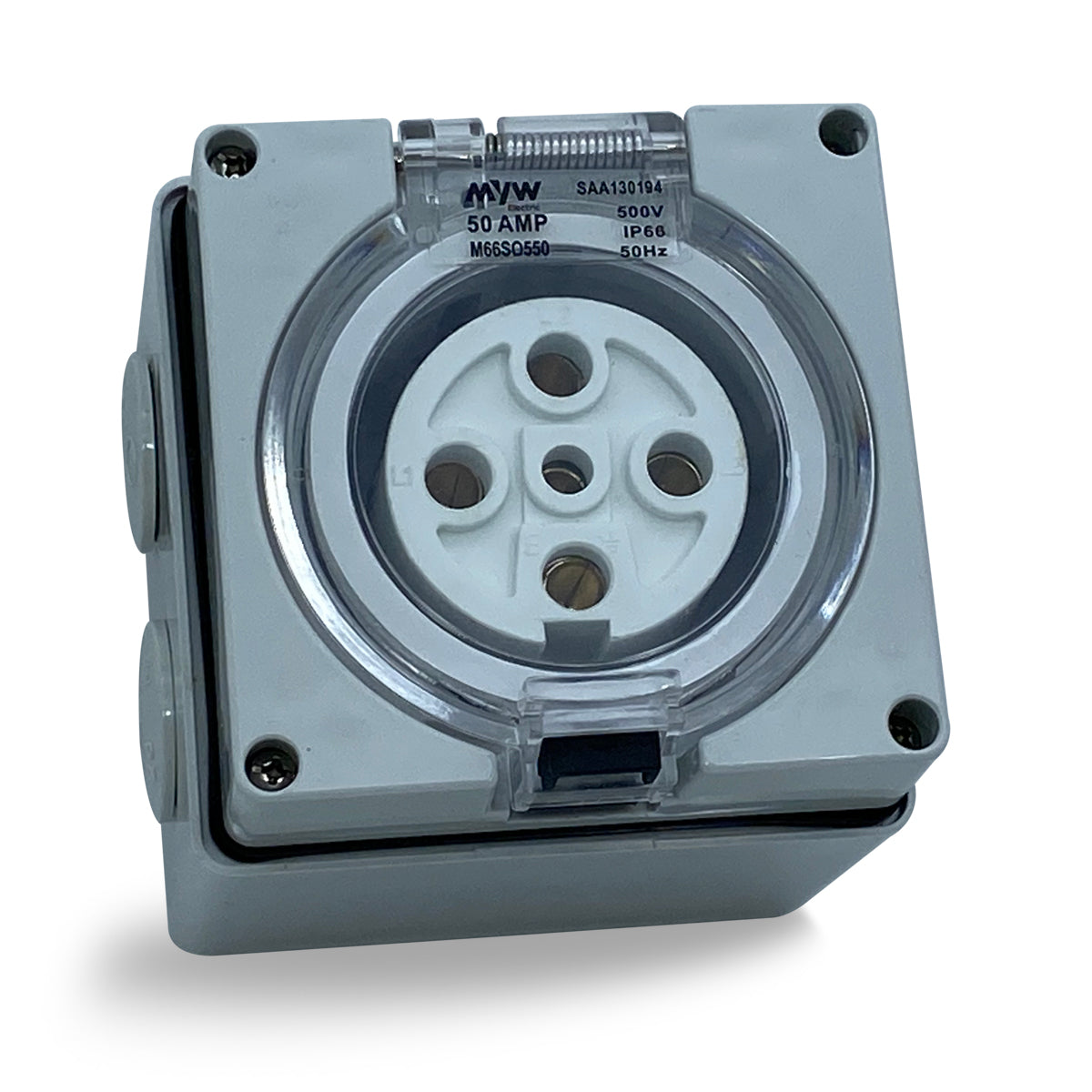 50 Amp 3 Phase 5 Pin Socket Outlet 415v IP66 Weatherproof Industrial 3 Pole Only
