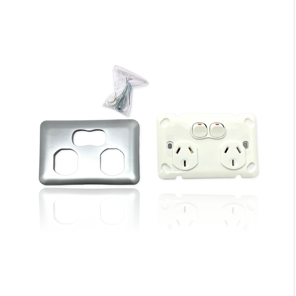 Slim Wafer Double Power Point GPO White Silver Bakelight Slimline Electrical