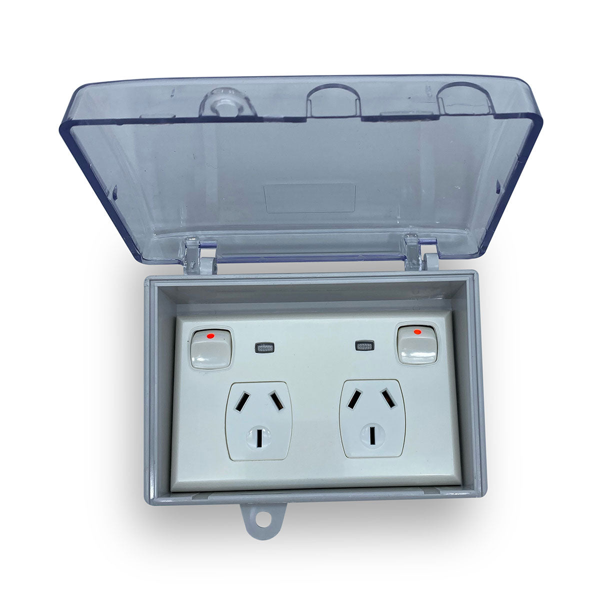 Weather Proof Double Power Point & NEON + WATER Enclosure Lock Clear Lid Outdoor