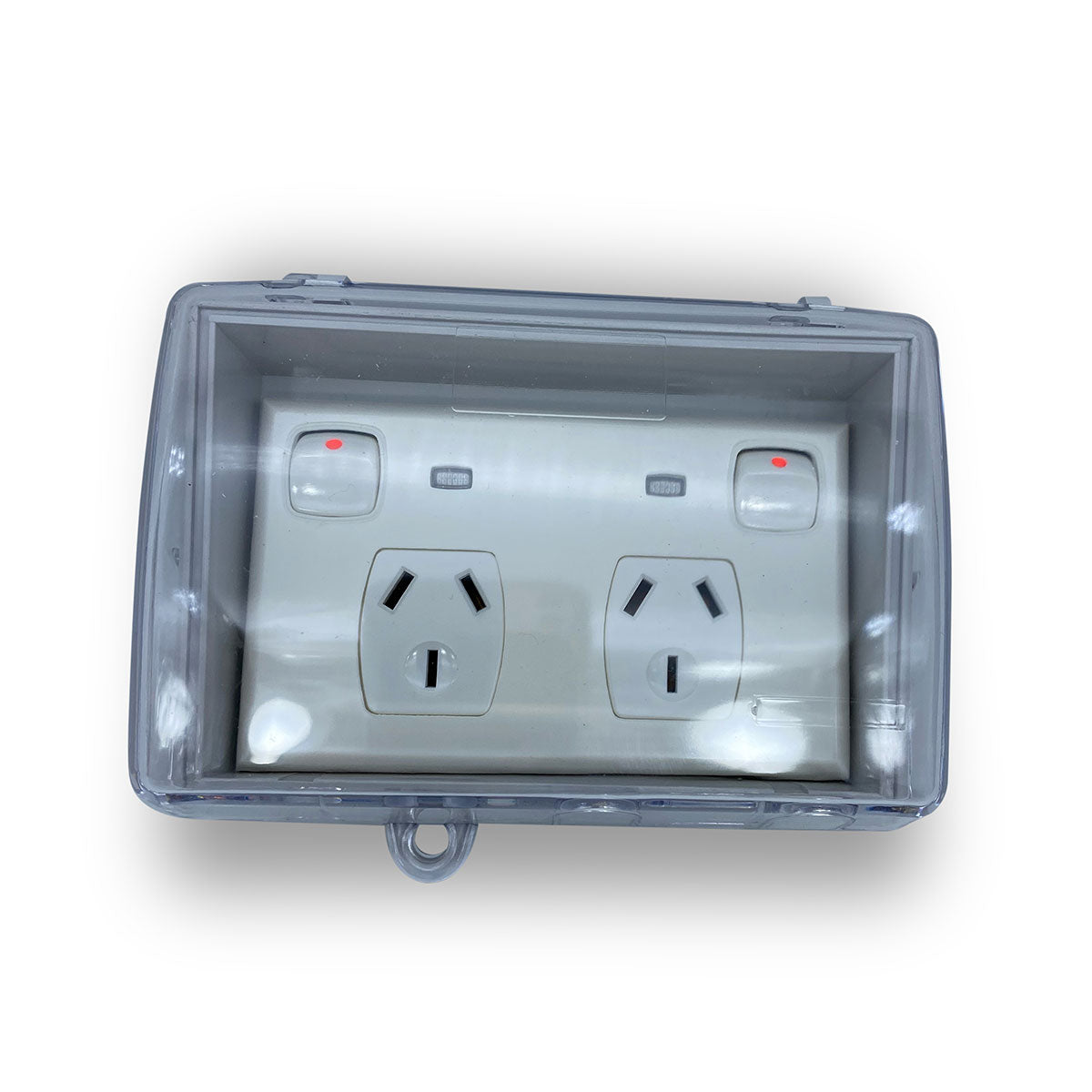 Weather Proof Double Power Point & NEON + WATER Enclosure Lock Clear Lid Outdoor