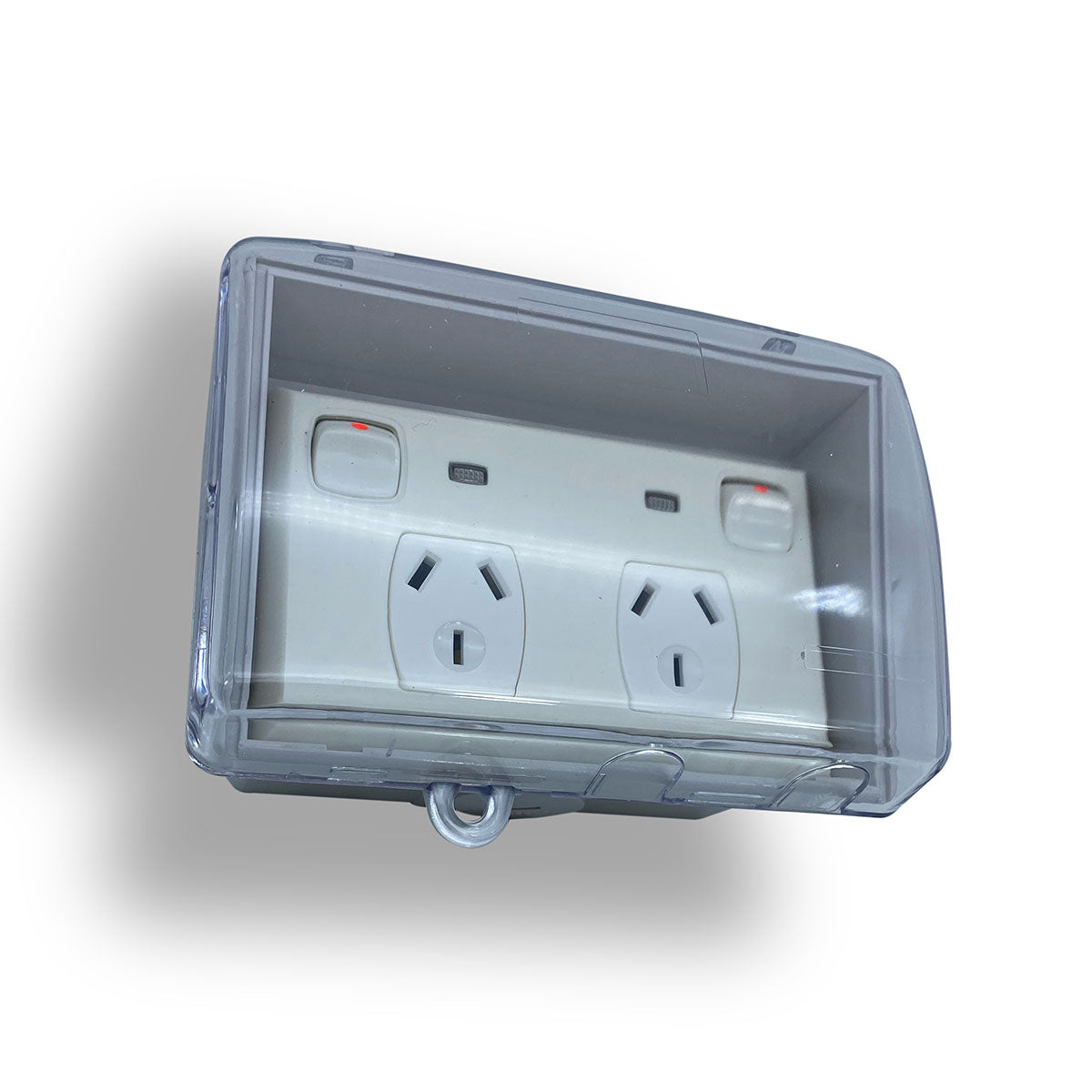 Weather Proof Double Power Point & NEON + WATER Enclosure Lock Clear Lid Outdoor