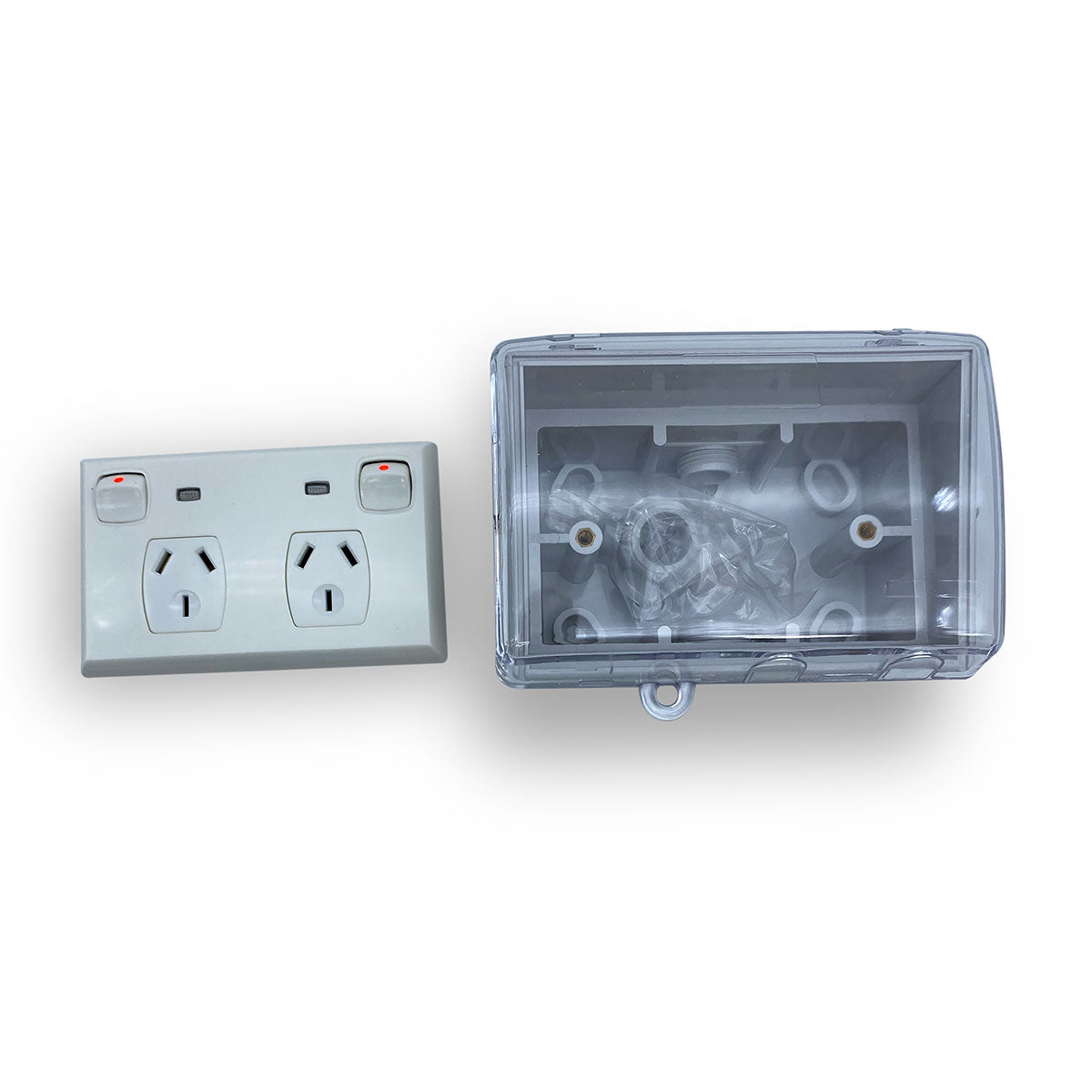 Weather Proof Double Power Point & NEON + WATER Enclosure Lock Clear Lid Outdoor
