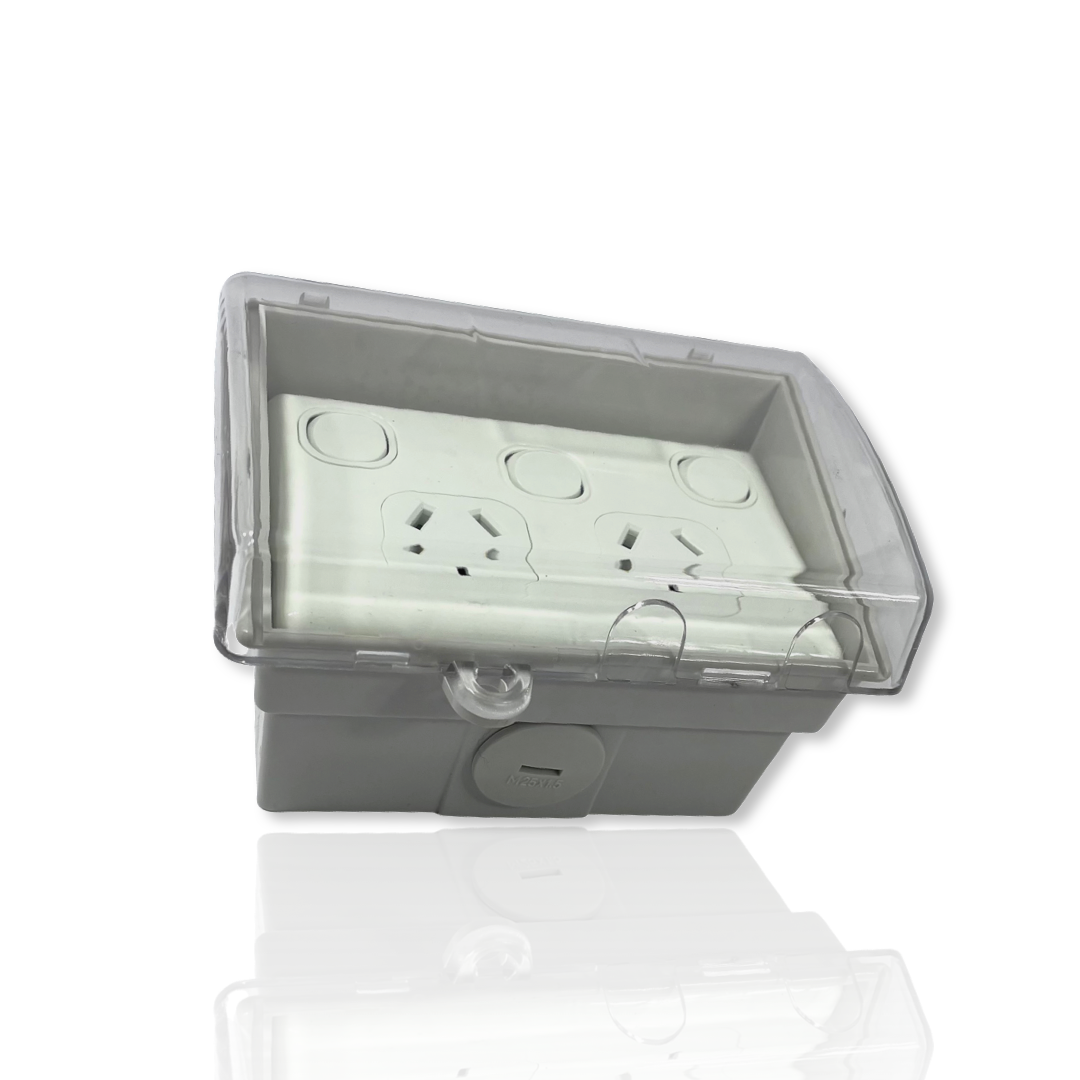 Weather proof Double Power Point + SWITCH & WATER Enclosure Lock Clear Lid GPO