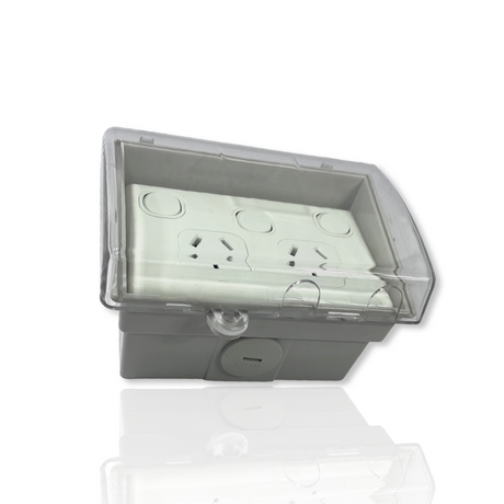 Weather proof Double Power Point + SWITCH & WATER Enclosure Lock Clear Lid GPO
