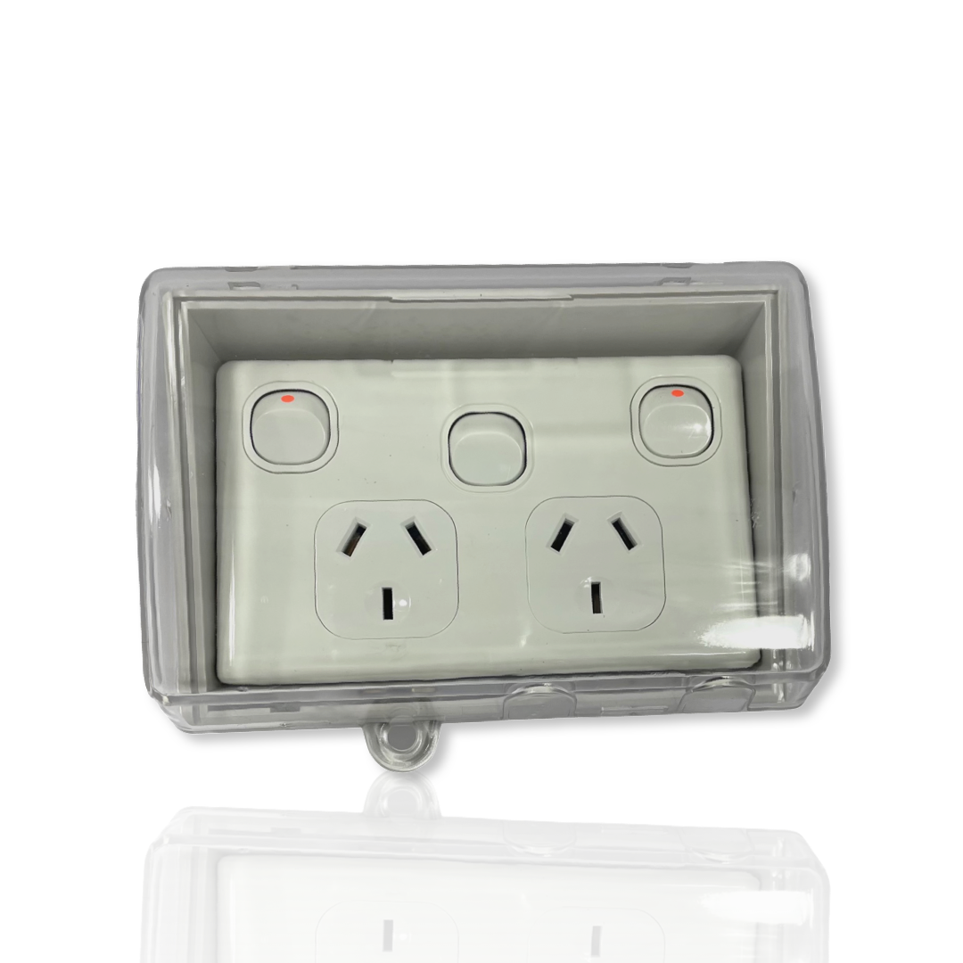 Weather proof Double Power Point + SWITCH & WATER Enclosure Lock Clear Lid GPO