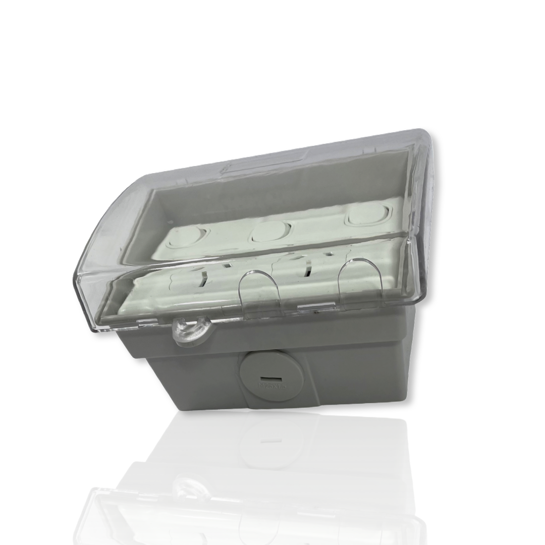 Weather proof Double Power Point + SWITCH & WATER Enclosure Lock Clear Lid GPO