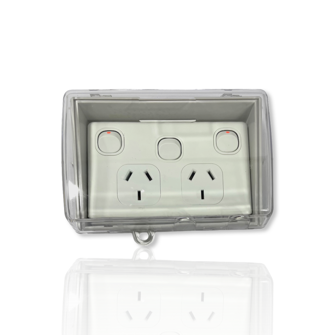 Weather proof Double Power Point + SWITCH & WATER Enclosure Lock Clear Lid GPO