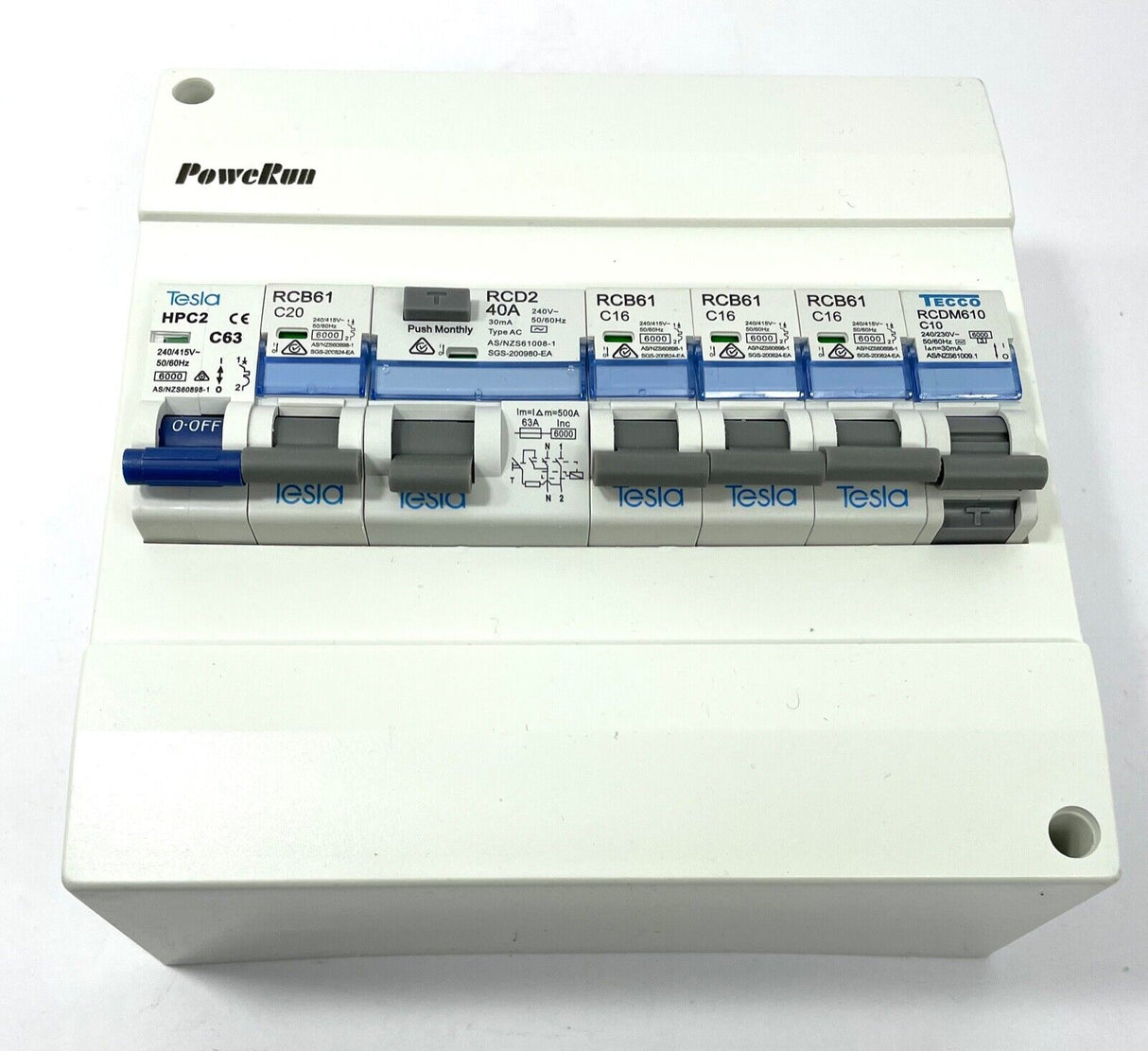 Switchboard Loaded 8 Pole Complete RCD Neutral Extnder 3x 16 1x 20 1x10 Amp RCBO
