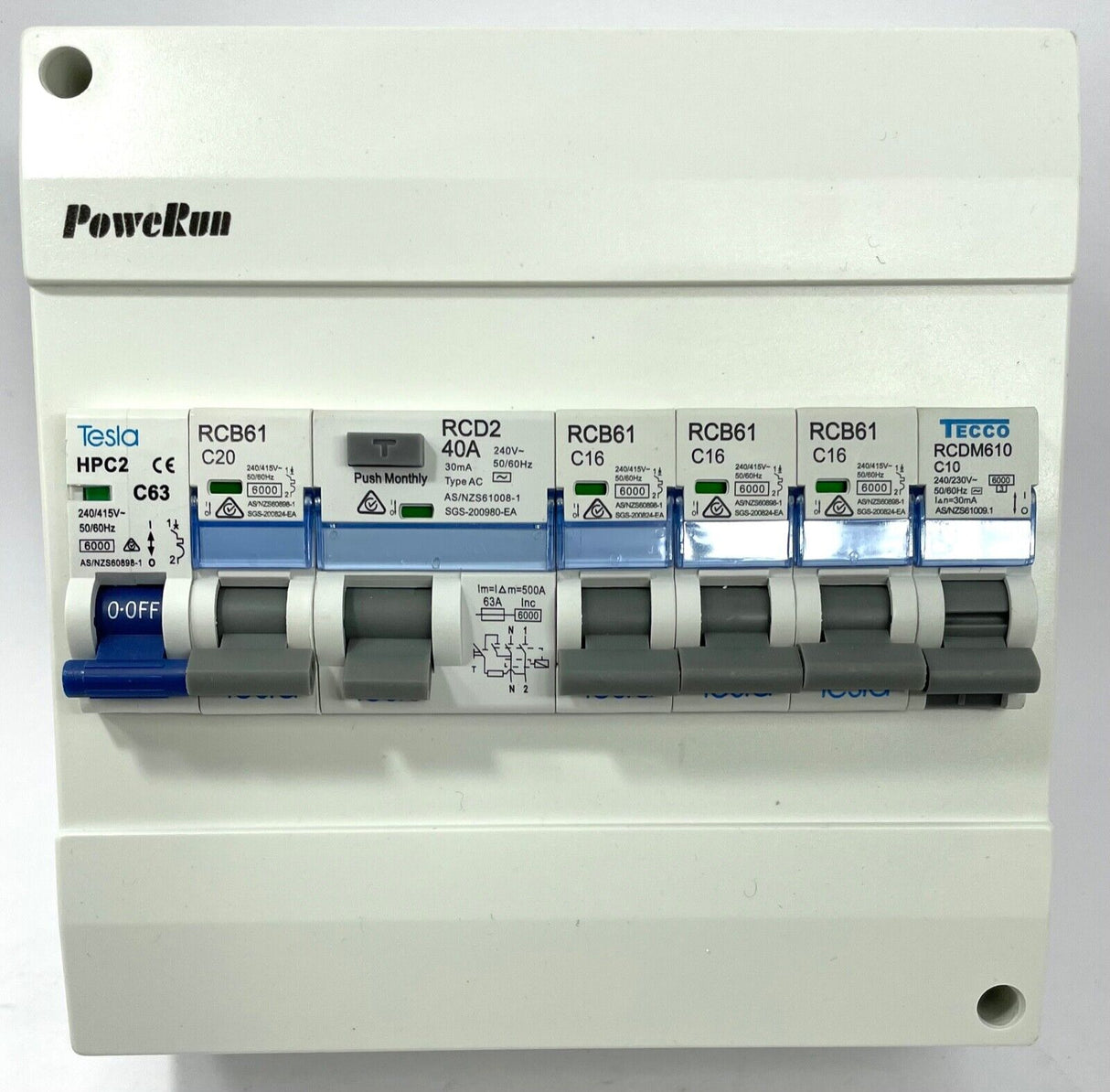 Switchboard Loaded 8 Pole Complete RCD Neutral Extnder 3x 16 1x 20 1x10 Amp RCBO