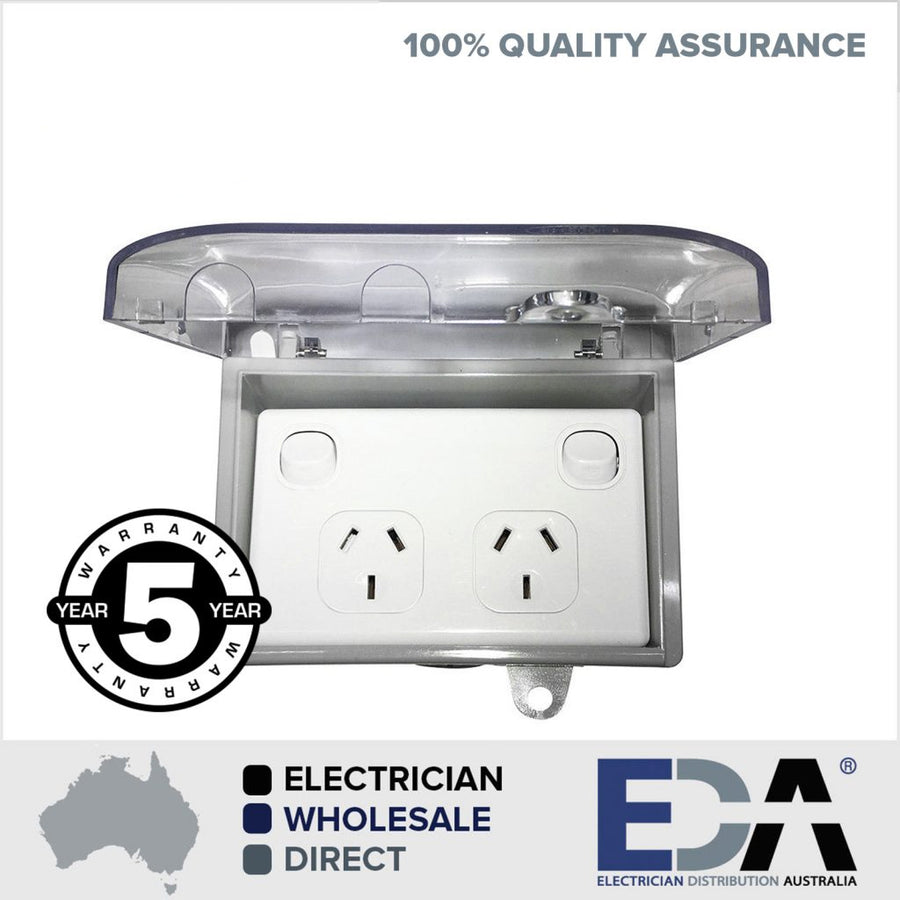 Outdoor Weatherproof Double GPO Powerpoint With Clear Lid Box Lock - 2 ...
