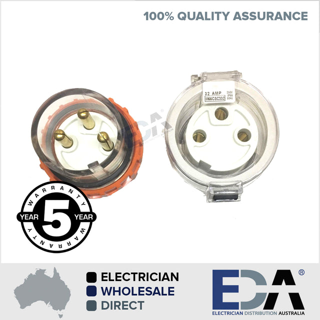 3 pin round PLUG & EXTENSION 240V 32A Amp IP66 Weatherproof 1 of e ...