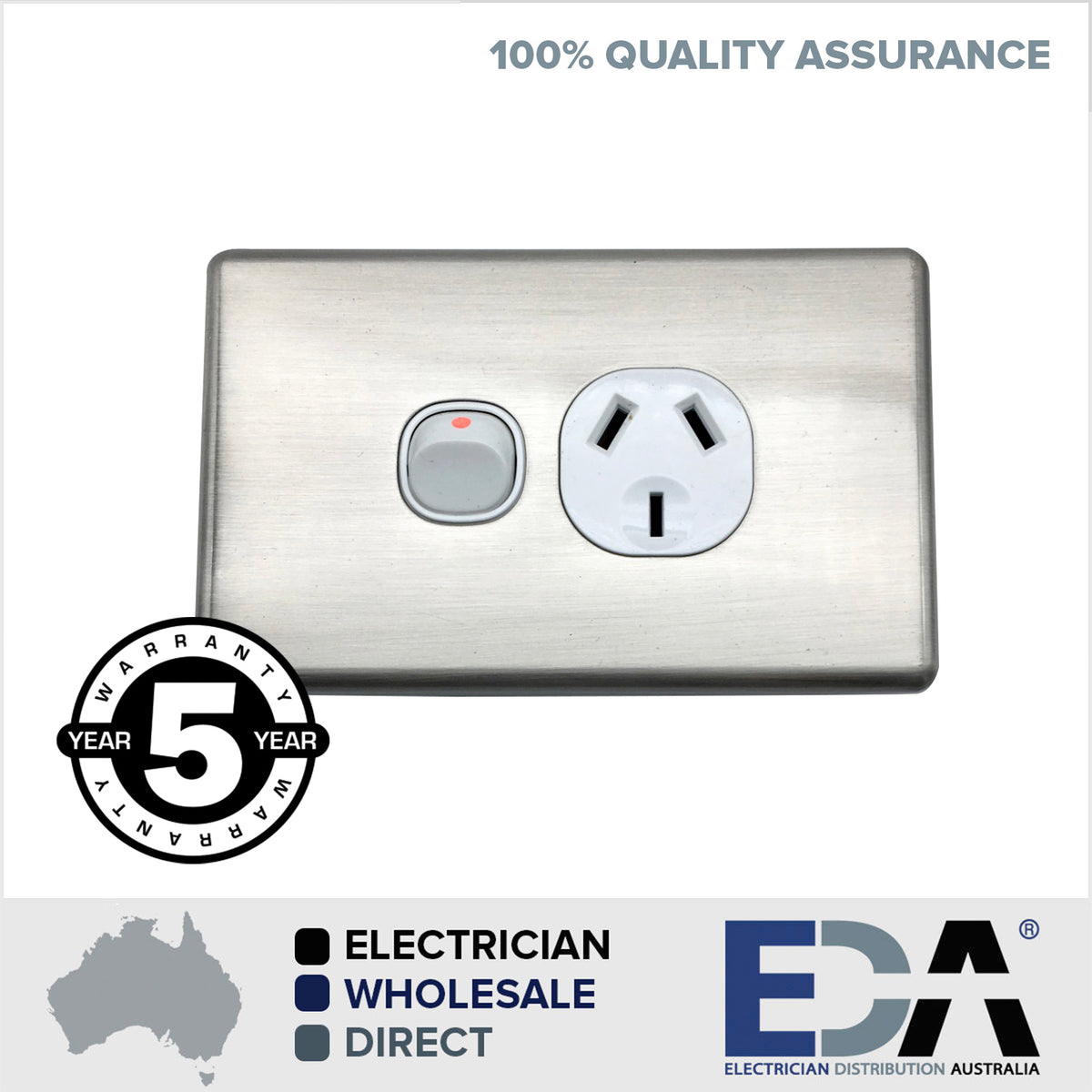 Slimline Single GPO Power Point Socket Outlet Brushed Aluminium Silver ...