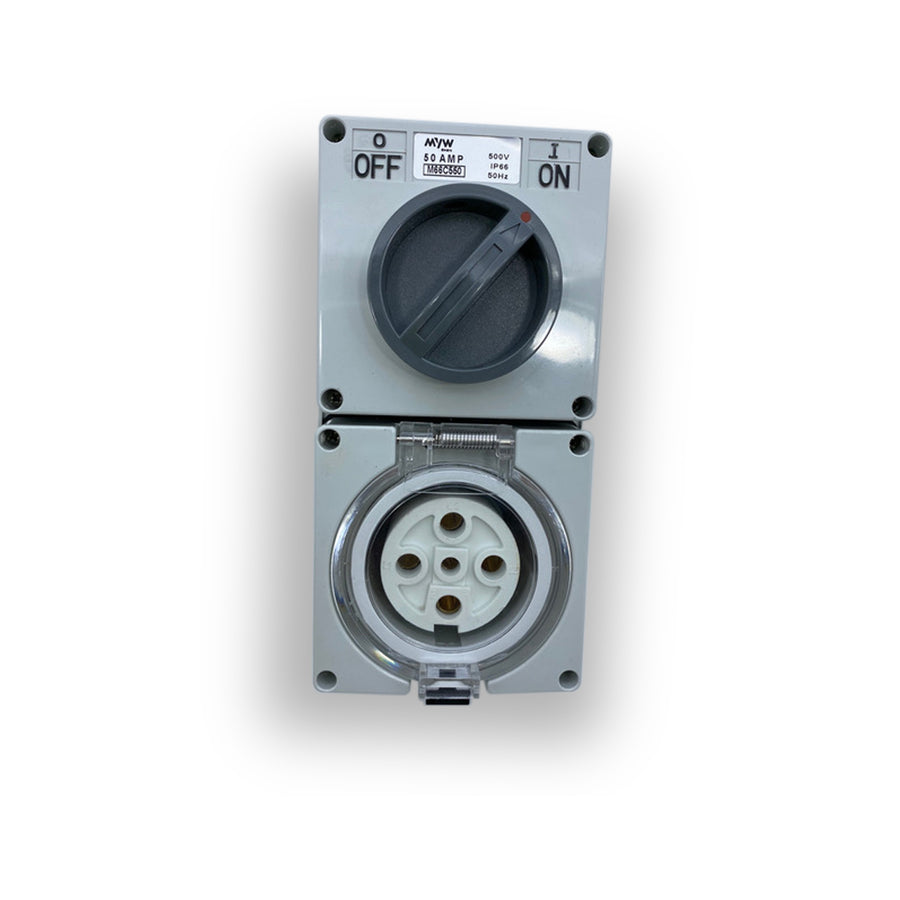 3 Phase 5 Pin 50 A Amp Switched Socket Combination Outlet IP66 Weather ...