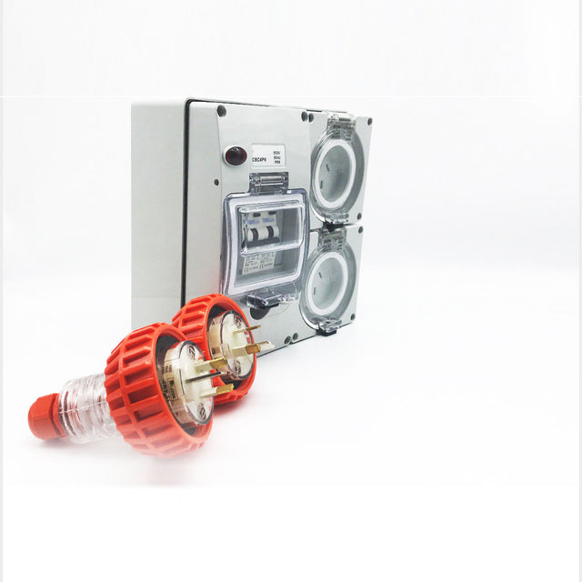 3 Pin Rcd 3 pin 2 x 10 Amp RCD Protected Outlet with Male Plug IP66 Socket RCBO ...