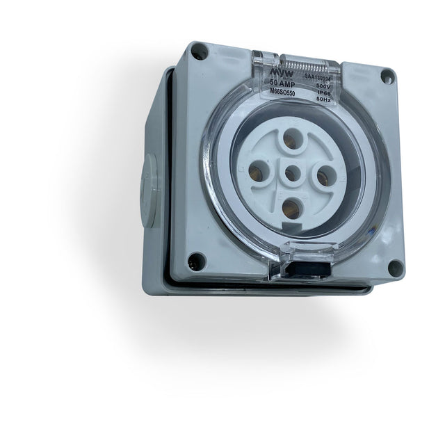 50 Amp 3 Phase 5 Pin Socket Outlet 415v IP66 Weatherproof Industrial 3 ...