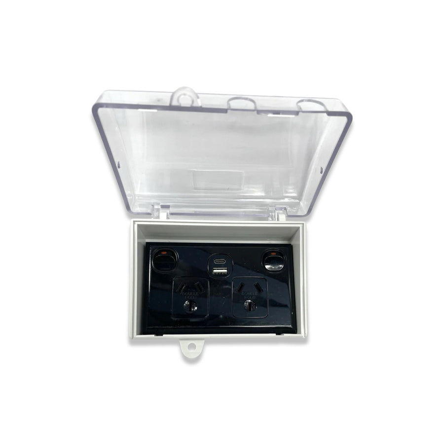 USBC + USB A Fast Charge Black IP66 Weatherproof DOUBLE POLE Double Po ...