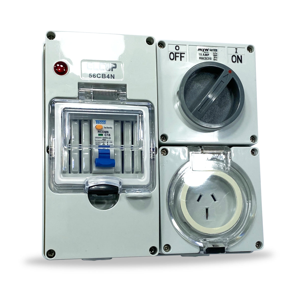 3 pin 10 Amp Switched Socket RCBO Protected Outlet 4 Pole Switchboard ...