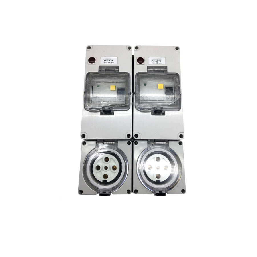 Water Proof 32 Amp IP66 2x 5 Pin 3 Phase Protected Outlet RCD Switched ...