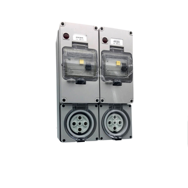 32 Amp Rcd Water Proof 32 Amp IP66 2x 5 Pin 3 Phase Protected Outlet RCD Switched ...
