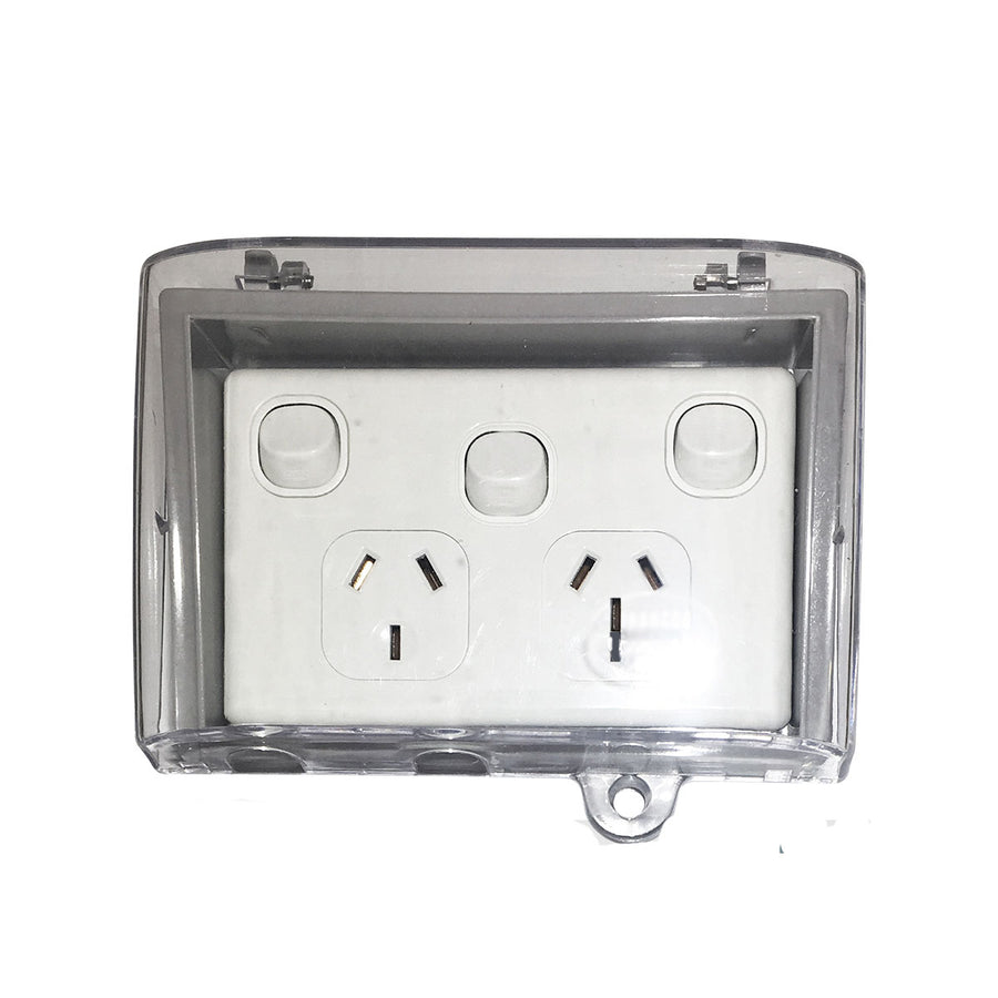 Weatherproof Double Power Point + Switch & Water Enclosure Lock Clear ...